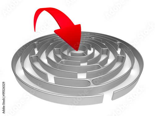 Circle maze and arrow on wh...