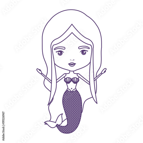 mermaid in purple contour over white background vector illustration