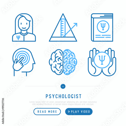 Psychologist thin line icons set: psychiatrist, pendulum, mental health, psychological support. Vector illustration, web page template.