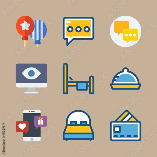 icon set about romance lifestyle with message, love chat and credit card