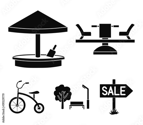 Carousel, sandbox, park, tricycle. Playground set collection icons in black style vector symbol stock illustration web.