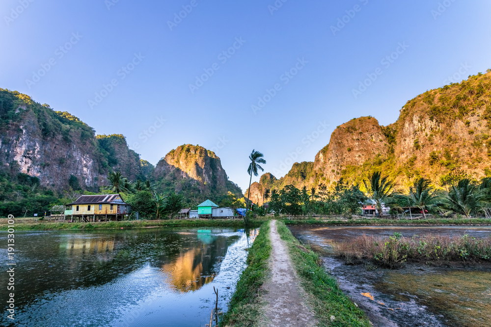 View of Rammang-Rammang, limestone forest in South Sulawesi Indonesia