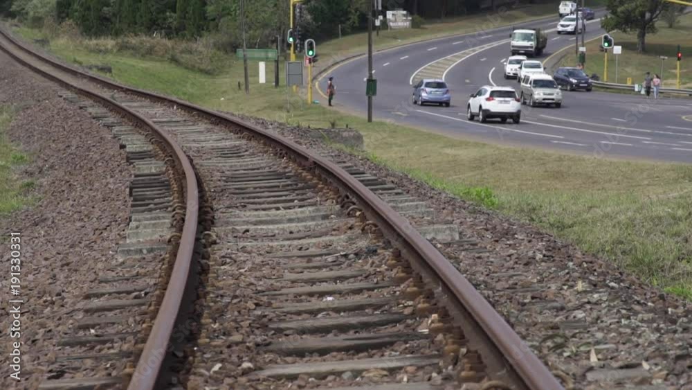 Train tracks and cars HIllcrest, KwaZulu Natal Stock Video Adobe
