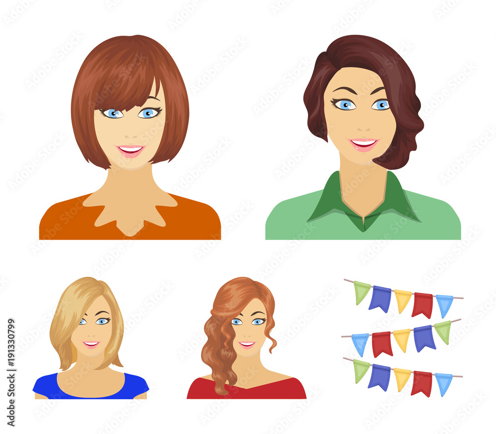 Plakat The appearance of a woman with a hairdo, the face of a girl. Face and appearance set collection icons in cartoon style vector symbol stock illustration web.