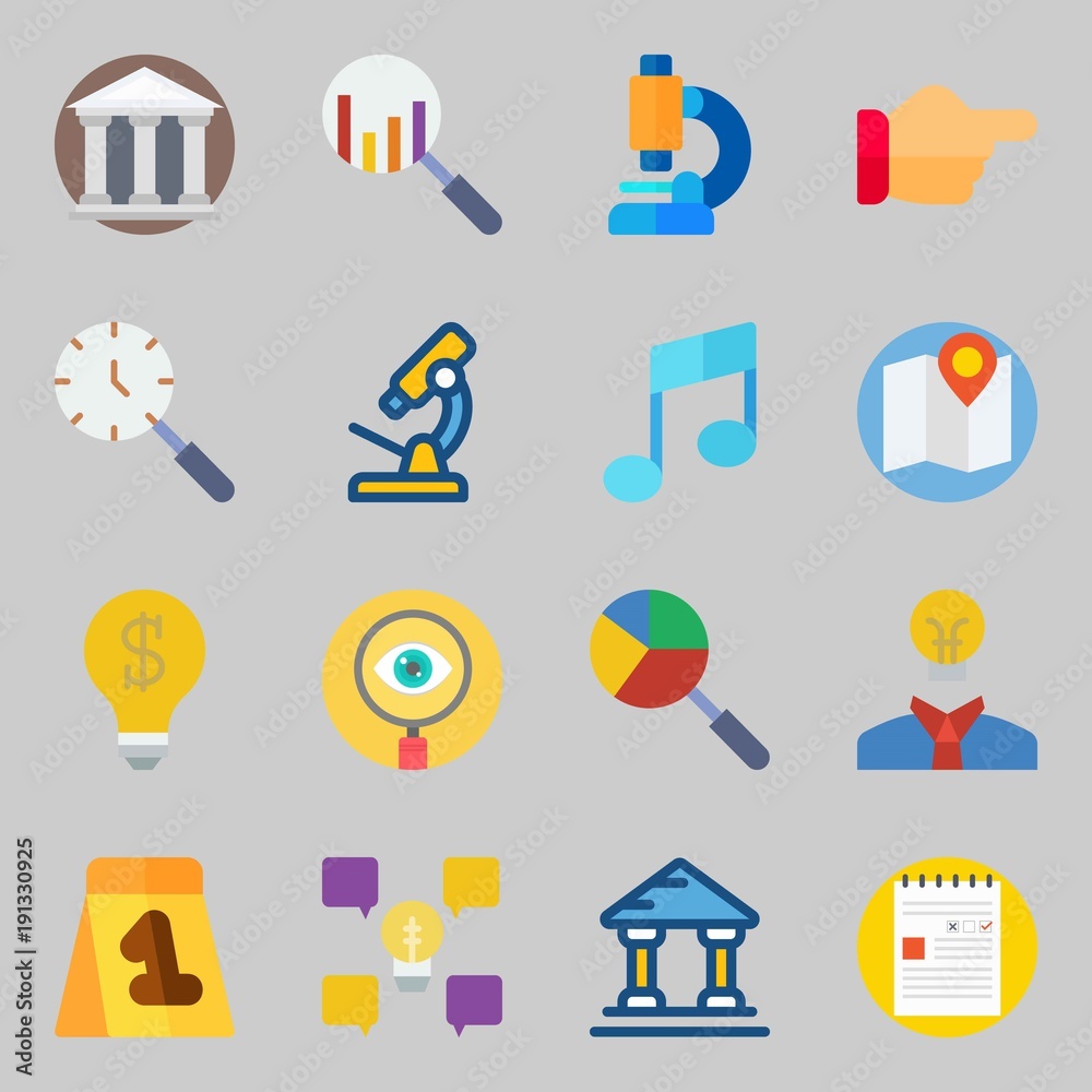 Icons set about Inspiration. with microscope, idea and map Icons set about Inspiration. with microscope, idea and map