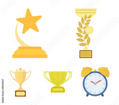 Gold Cup cartoon icons in set collection for design. Winners Cup vector symbol stock web illustration.