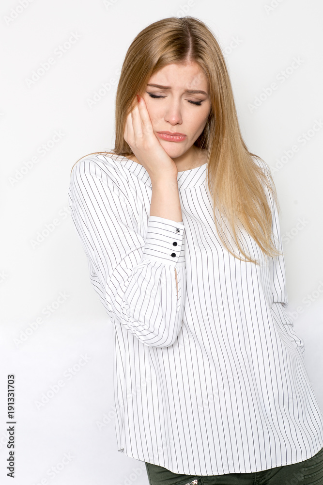 Beautiful blond woman having toothache Beautiful blond woman having toothache