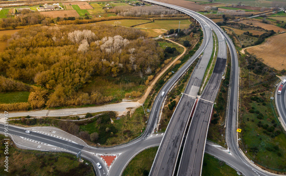 Photography aerial of a highways with little traffic