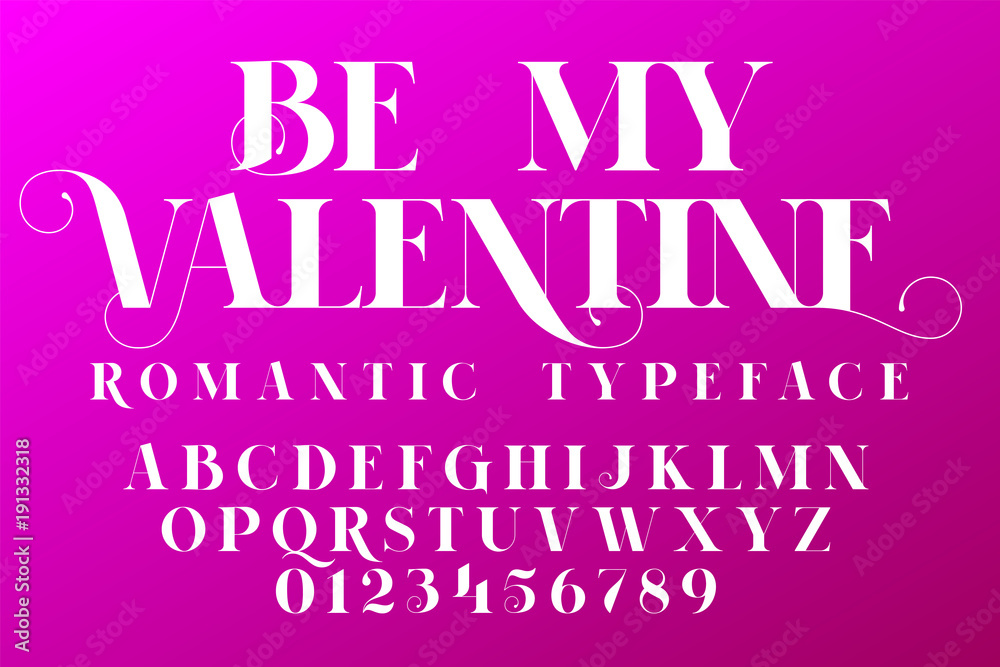 Romantic typeface. Valentines day Invitation font