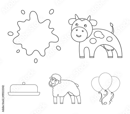 Cow, sheep, a drop of milk, butter. Milk set collection icons in outline style vector symbol stock illustration web.