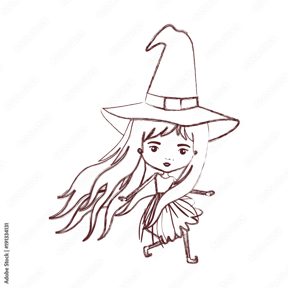 cute witch in brown blurred silhouette vector illustration