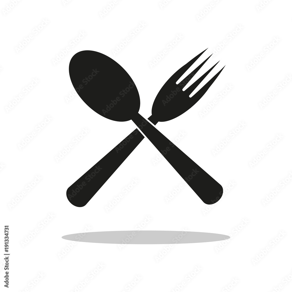 A spoon and a fork. Icon. Isolated on white background. An object. For your design.