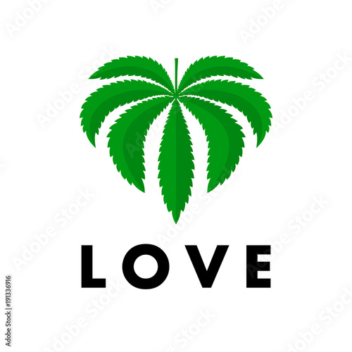 Leaf of hemp with inscription Love