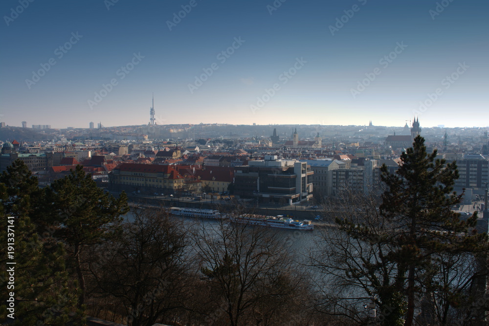 Spring Prague's panorama. Czech. landscape, cityscape.