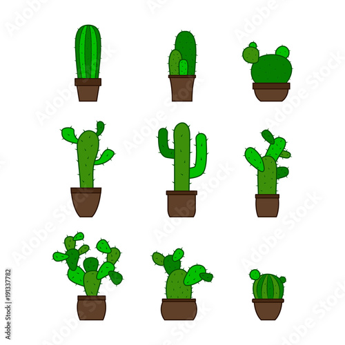 monochrome vector icons with cactus for your design