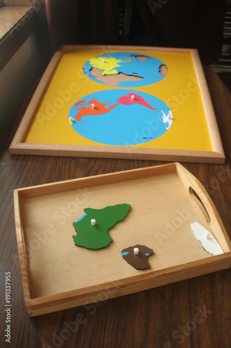 montessori continents puzzle half completed