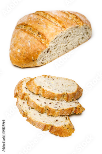 Fresh homemade bread slice isolated on white background