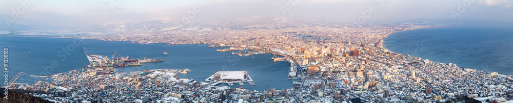 Panorama winter view Japan Hokkaido Hakodate city