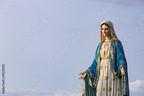 The Blessed Virgin Mary in front of the Roman Catholic Diocese, public place in Chanthaburi, Thailand.