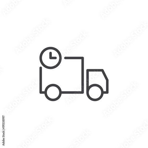Express delivery service line icon, outline vector sign, linear style pictogram isolated on white. Shipping truck with clock symbol, logo illustration. Editable stroke