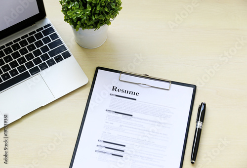 Resume on desk businessman
