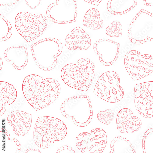 Doodle hearts with bubbles seamless pattern