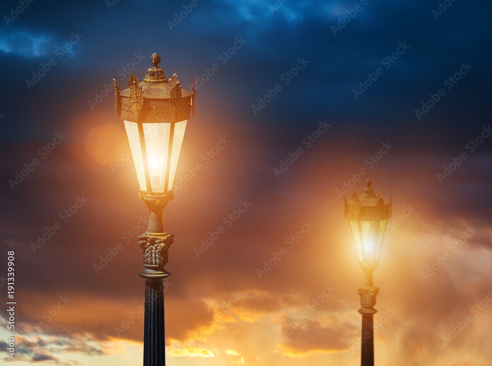 Ancient street lamps close up