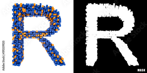 Litera R 3D sześciany kwadraty klocki piksele 