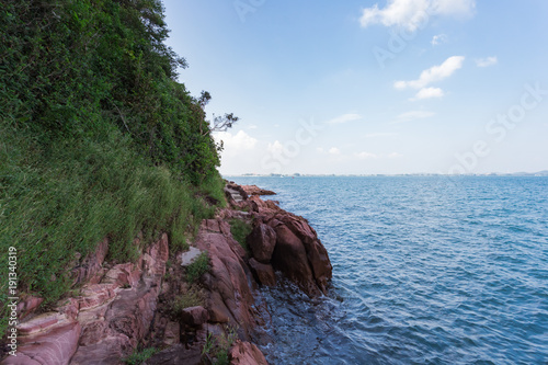 Thailand seascape with pink stones. photo