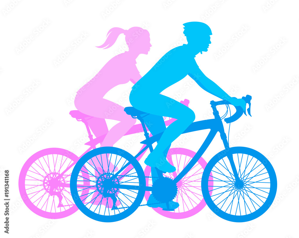 Girl and boy on a bicycle on a white background Girl and boy on a bicycle on a white background