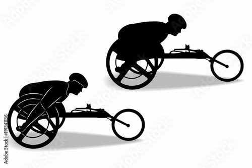 silhouette of an invalid athlete on a wheelchair, vector drawing