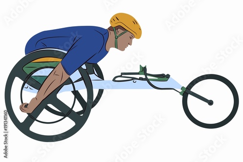illustration of an invalid athlete on a wheelchair, vector drawing