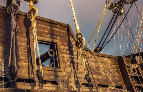 cannon on sail ship detail