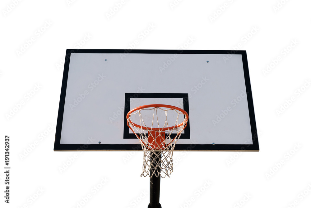 Basketball basket, goal isolated on white bkackground. Basket with net and orange rim