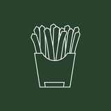 White Outline french Fries Icon with green board background
