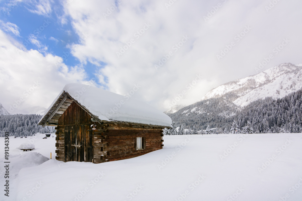 Wood little house in Dolomites