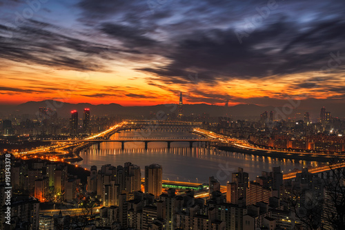 Seoul Cityscape of Hangang bridge in korea.