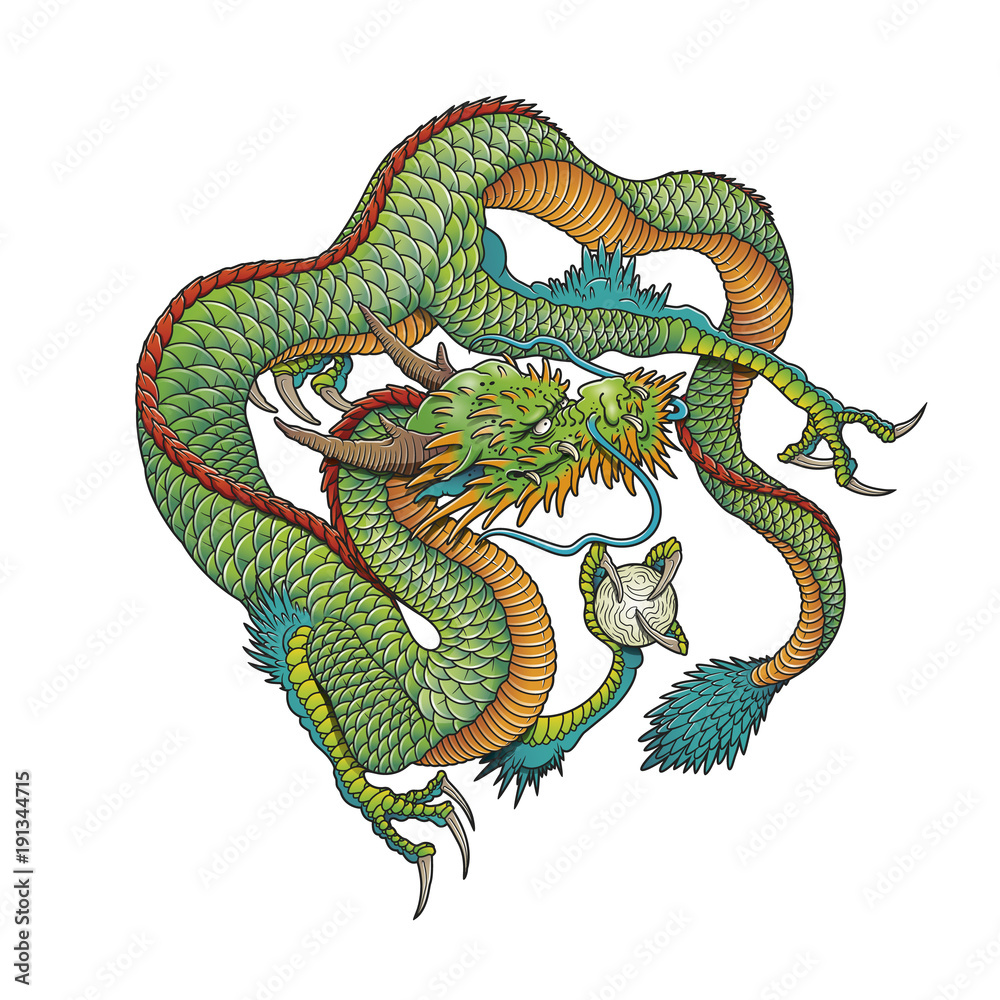 Obraz premium oriental green dragon isolated