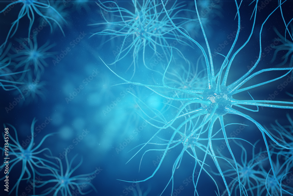 Conceptual illustration of neuron cells with glowing link knots. Synapse and Neuron cells sending electrical chemical signals. Neuron of Interconnected neurons with electrical pulses. 3D illustration Conceptual illustration of neuron cells with glowing link knots. Synapse and Neuron cells sending electrical chemical signals. Neuron of Interconnected neurons with electrical pulses. 3D illustration