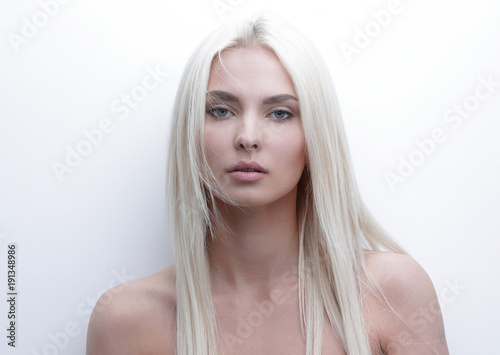Close-up of a worried beautiful woman blonde
