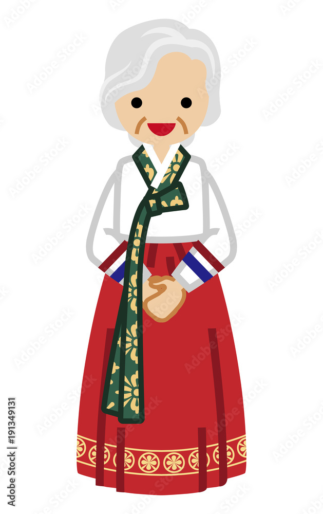 Korean Senior woman Wearing Traditional clothing, Front view