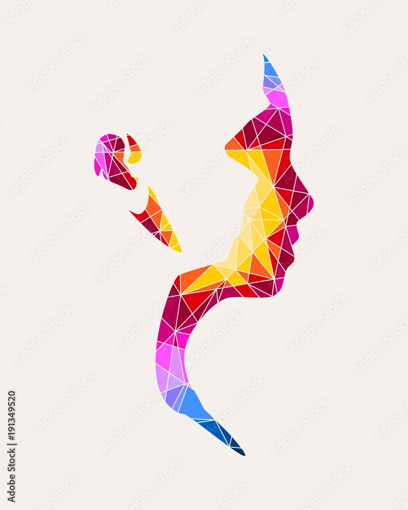 Obraz premium Portrait of a young woman. Polygonal mosaic silhouette of the human face