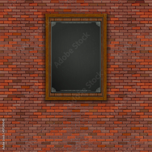 Realistic brick wall wooden frame