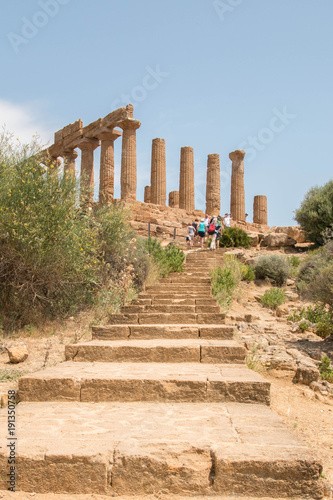 Temple of Hera with staircase. Valle dei Templi - Temples Valley, Agrigento, Italy.