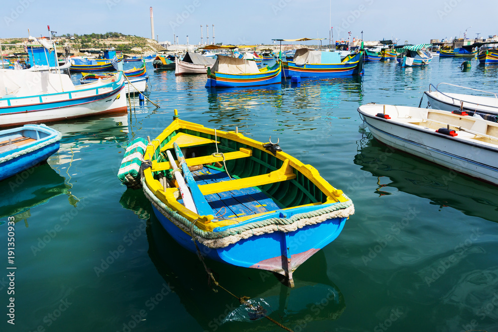 Traditional boats at Marsaxlokk Harbor in Malta Traditional boats at Marsaxlokk Harbor in Malta