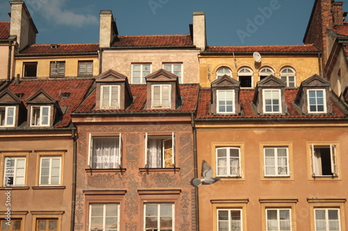 Detail of the buildings and windows in castle Square, Warsaw, Poland.