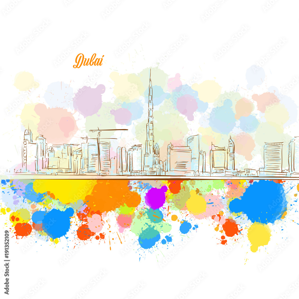 Colorful Dubai City Skyline