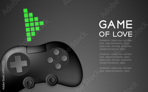 Gamepad or joypad black color and pixel play symbol, design illustration isolated on black gradient background, with copy space