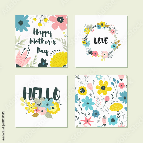 Set of cute colorful floral elements.