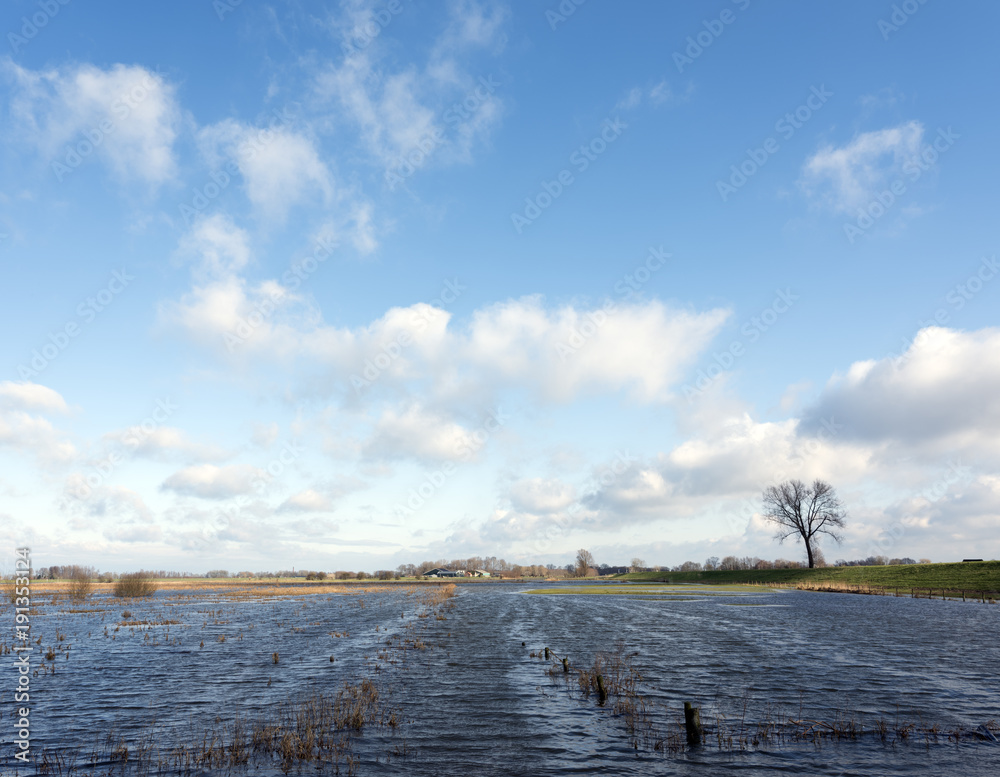 flooded flood plains of river ijssel near Zalk between Kampen and Zwolle in the netherlands flooded flood plains of river ijssel near Zalk between Kampen and Zwolle in the netherlands